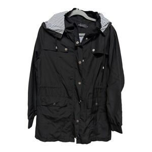 Bloggerlove Black Rain Jacket Light Weight Coat Removable Hood Size Medium